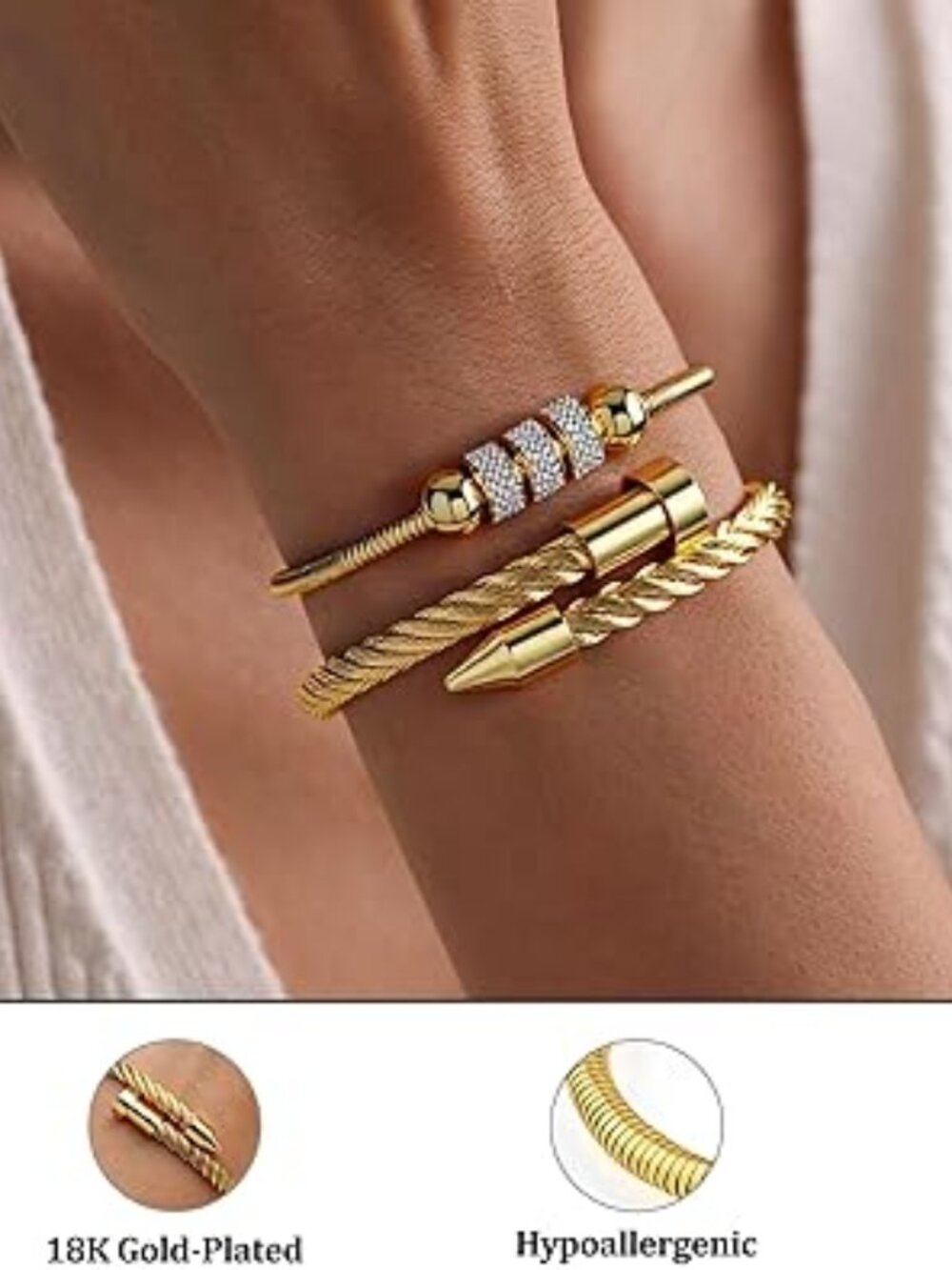 2PCS 18K gold plated nail bangle set. Adjustable, trendy, stackable